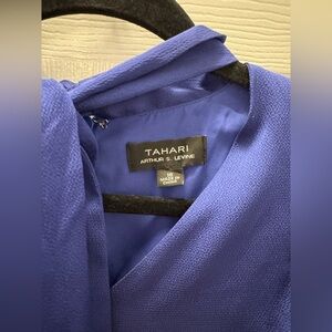 Blue silky dress with front neck bow